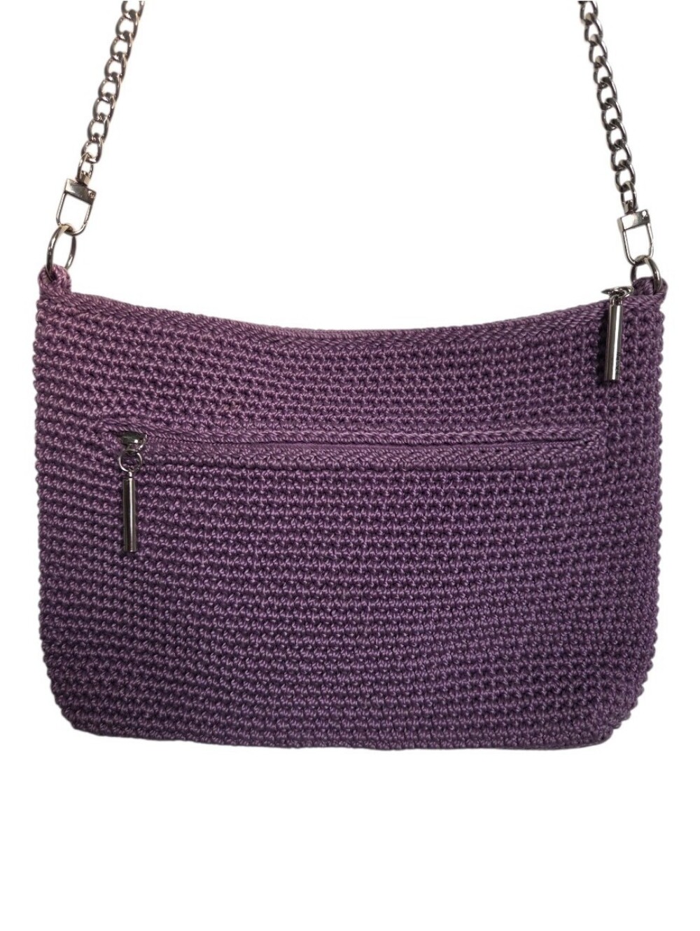 The Sak Essentials Crochet Lilac Purple Bag with Silver Chain Detachable Strap